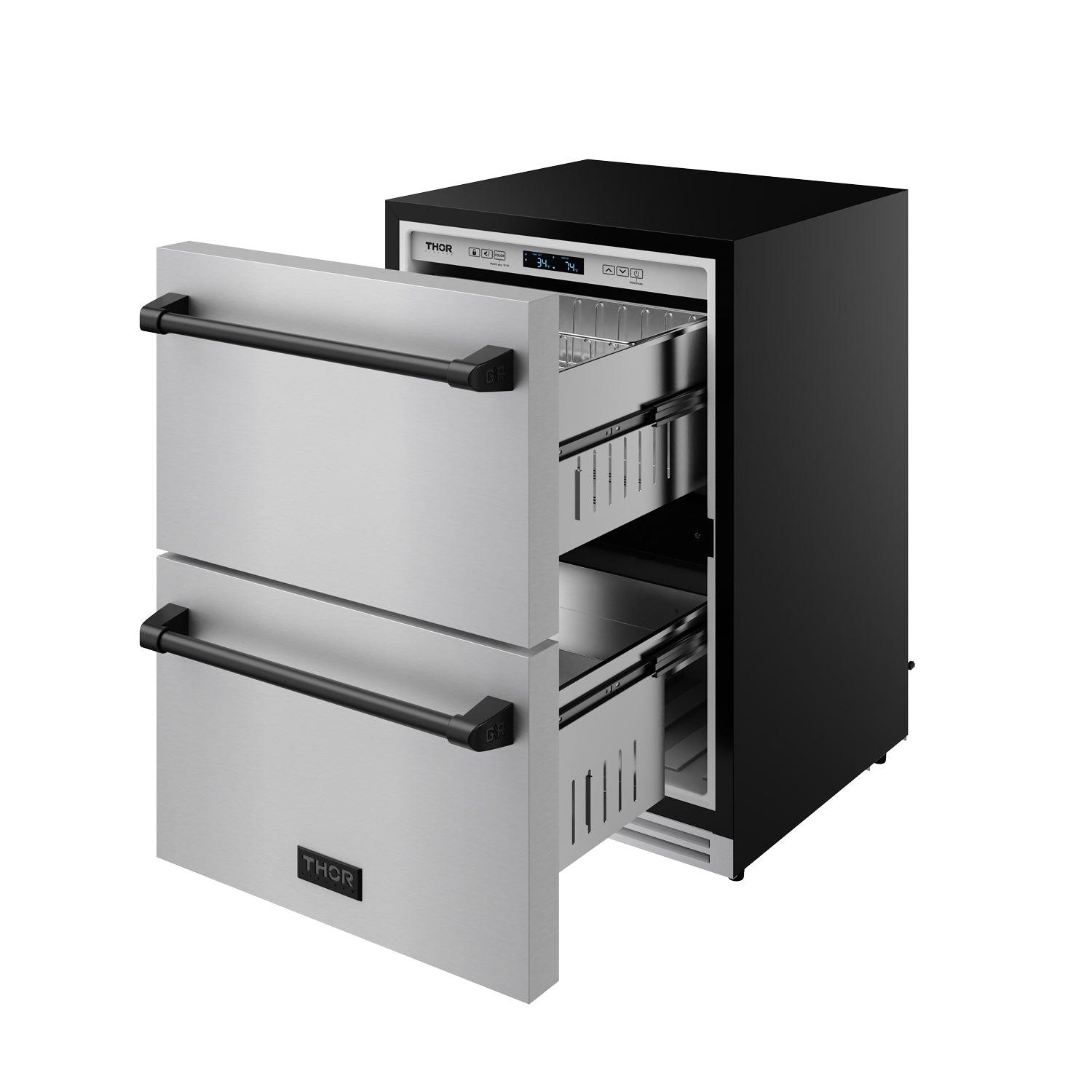 Thor Kitchen RF24UBLK 24 Inch Undercounter Built-In Or Freestanding Drawer Refrigerator - Stainless Steel/Black Gordon Ramsay Series