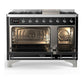 Ilve UM48FQNR3BKCLP Ilve Um48Fqnr3Bkclp Majestic Iii 48 Inch Dual Fuel Range With 8 Burners And Griddle, Dual Function Burner Up To 25,000 Btu (Liquid Propane, Solid Door, Glossy Black, Chrome)