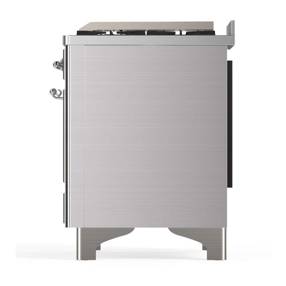 Ilve UM36FNR3SSC Ilve Um36Fnr3Ssc Majestic Iii 36 Inch Dual Fuel Range With 6 Black Brass Burners And Griddle, Dual Function Burner Up To 25,000 Btu (Triple Glass Door, Stainless Steel, Chrome, Natural Gas)