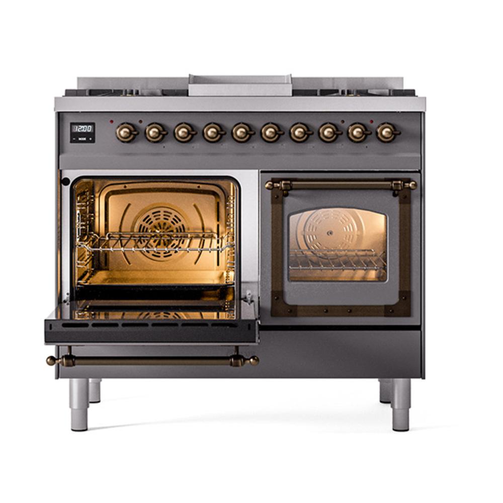 Ilve UND40FNMPMGBLP Ilve Und40Fnmpmgblp Nostalgie Ii Noblesse 40" Dual Fuel Range (Liquid Propane, Triple Glass Door, Graphite Matte, Burnished)