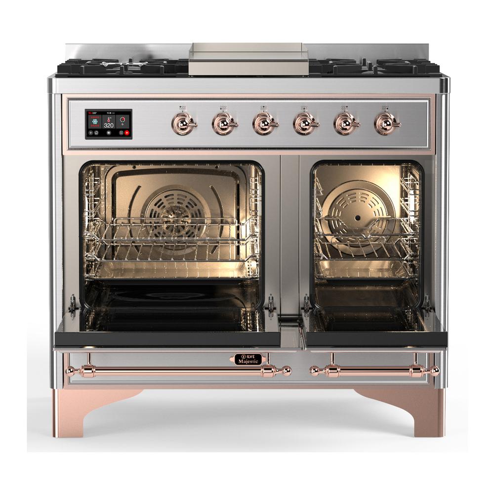 Ilve UMD40FNR3SSP Ilve Umd40Fnr3Ssp Majestic Iii 40 Inch Dual Fuel Range With 6 Burners And Griddle, Dual Function Burner Up To 25,000 Btu (Natural Gas, Triple Glass Door, Stainless Steel, Copper)