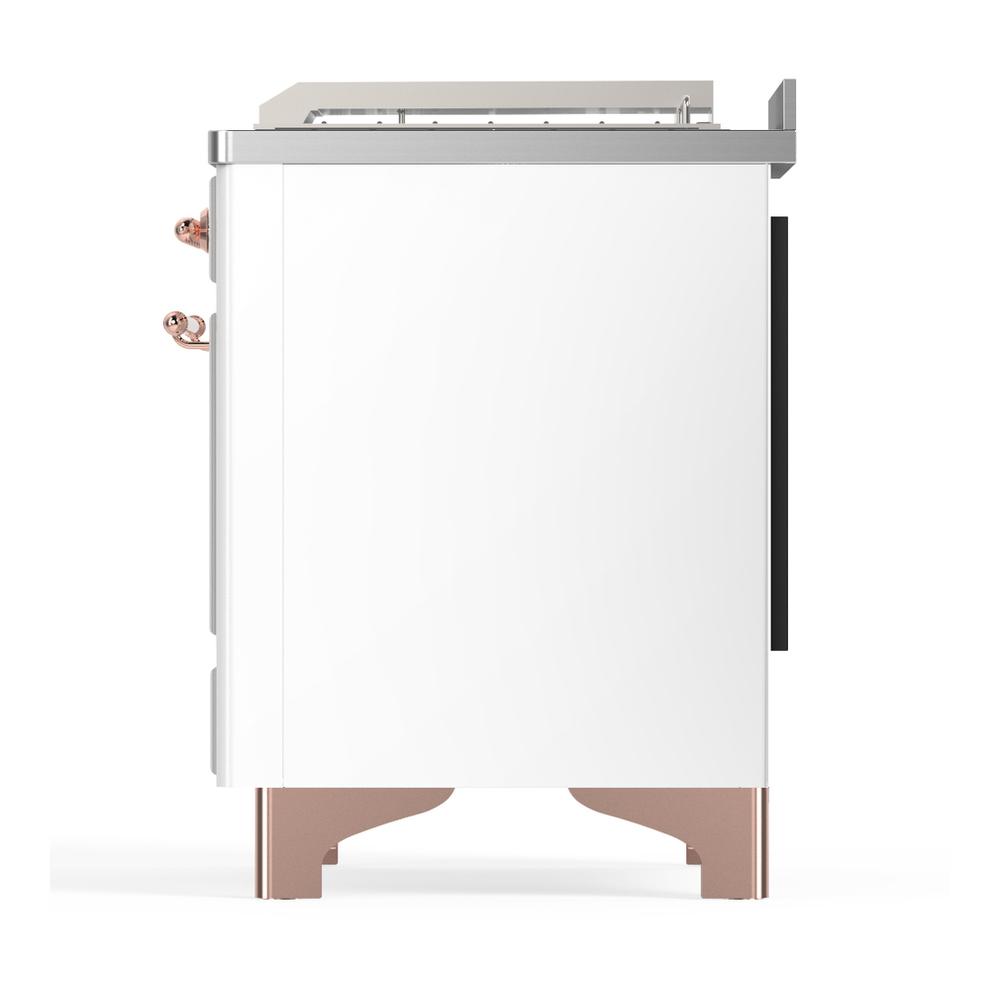 Ilve UM48FSQNR3WHPLP Ilve Um48Fsqnr3Whplp Majestic Iii 48 Inch Dual Fuel Range With 5 Black Brass Burners, Griddle And French Top, Dual Function Burner Up To 25,000 Btu (Liquid Propane, Solid Door, White, Copper)