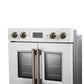 Forno FBOEL134030WHT Forno Asti 30-Inch Double Electric Wall Oven With Upper French Doors In White & Antique Brass, 7.36 Cu. Ft. Dual True Convection, 7,200W, Air Fry, Sous Vide, Self-Clean