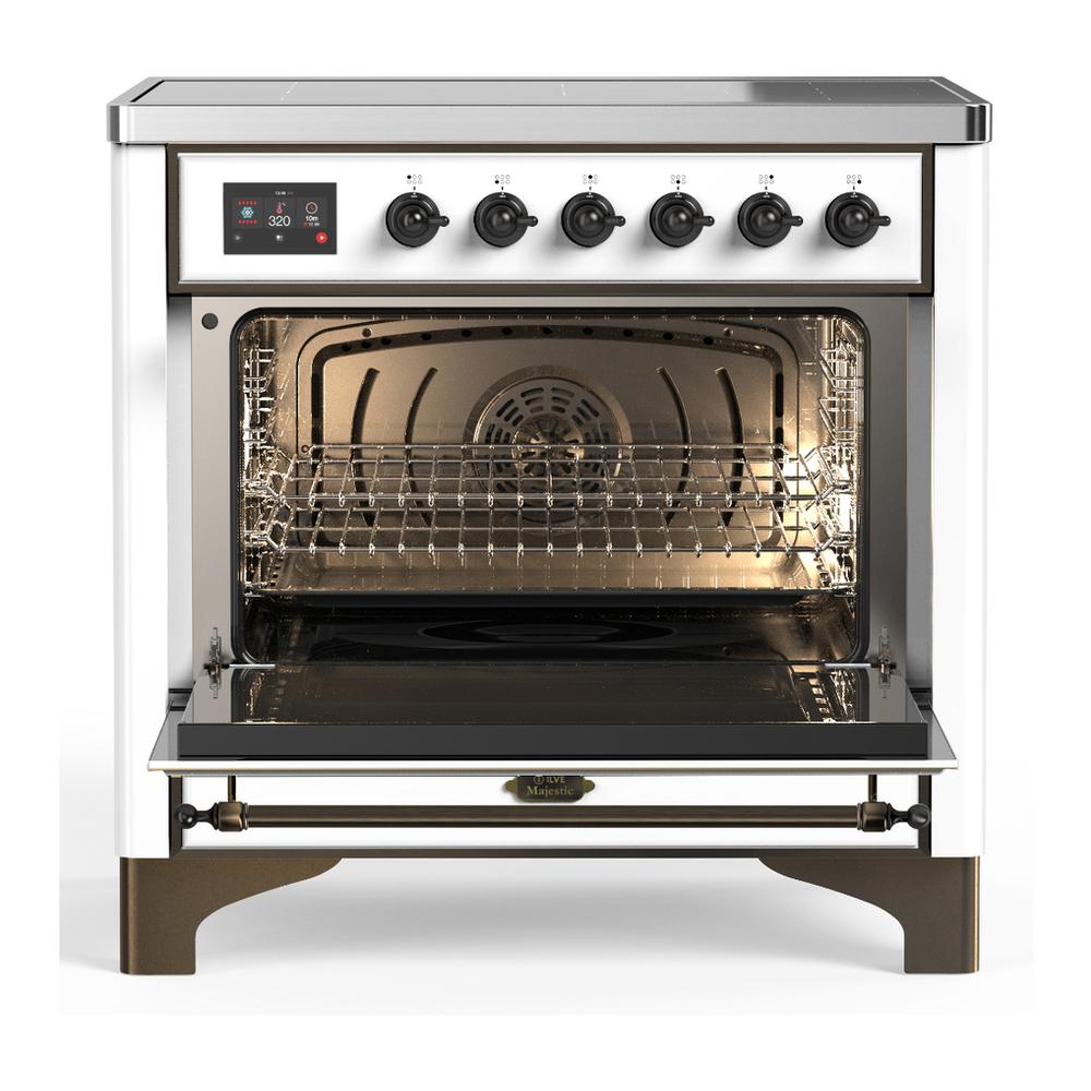Ilve UMIB36QNR3WHB Ilve Umib36Qnr3Whb Majestic Iii 36 Inch Induction Range With 6 Elements, 3.5 Cu. Ft. Total Oven Capacity (Solid Door, White, Burnished)
