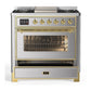 Ilve UM36FNR3SSG Ilve Um36Fnr3Ssg Majestic Iii 36 Inch Dual Fuel Range With 6 Black Brass Burners And Griddle, Dual Function Burner Up To 25,000 Btu (Triple Glass Door, Stainless Steel, Brass, Natural Gas)