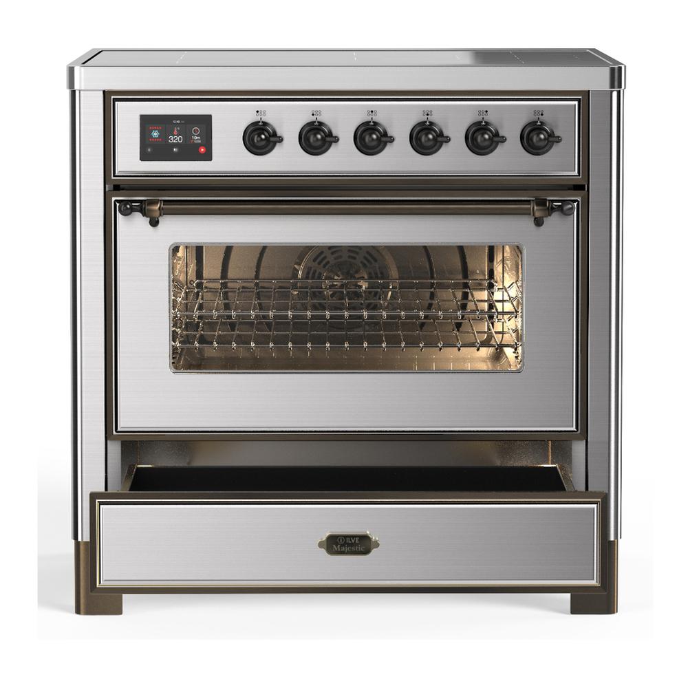 Ilve UMIB36NR3SSB Ilve Umib36Nr3Ssb Majestic Iii 36 Inch Induction Range With 6 Elements, 3.5 Cu. Ft. Total Oven Capacity (Triple Glass Door, Stainless Steel, Burnished)