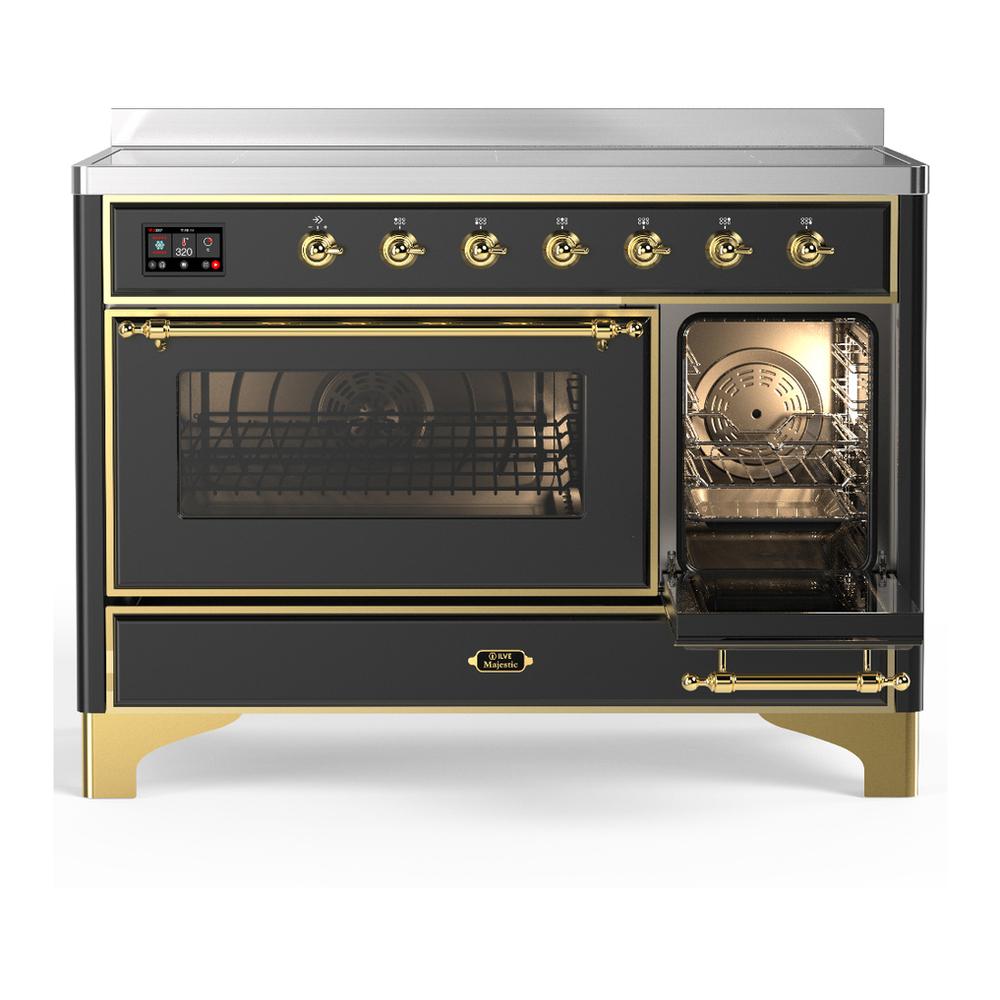 Ilve UMIB48NR3MGG Ilve Umib48Nr3Mgg Majestic Iii 48 Inch Induction Range With 6 Elements, 5.02 Cu. Ft. Total Oven Capacity (Triple Glass Door, Graphite Matte, Brass)