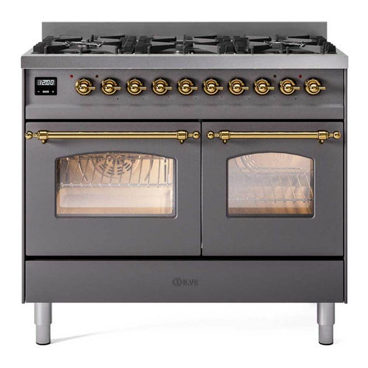 Ilve UPD406NMPMGG Ilve Upd406Nmpmgg Nostalgie Ii 40 Inch Dual Fuel Range With 6 Total Black Brass Burners (Limited Edition) (Natural Gas, Graphite Matte)
