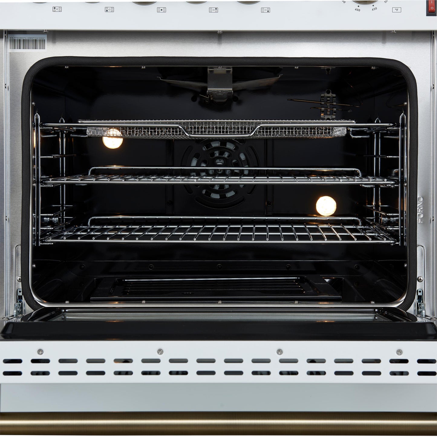 Forno FFSGS627430WHT Giovanni 30-Inch Gas Range White & Antique Brass Design, 5 Burners 67,000 Btu, 4.32 Cu.Ft. Convection Oven