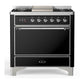 Ilve UM36FQNR3BKCLP Ilve Um36Fqnr3Bkclp Majestic Iii 36 Inch Dual Fuel Range With 6 Black Brass Burners And Griddle, Dual Function Burner Up To 25,000 Btu (Solid Door, Glossy Black, Chrome, Liquid Propane)