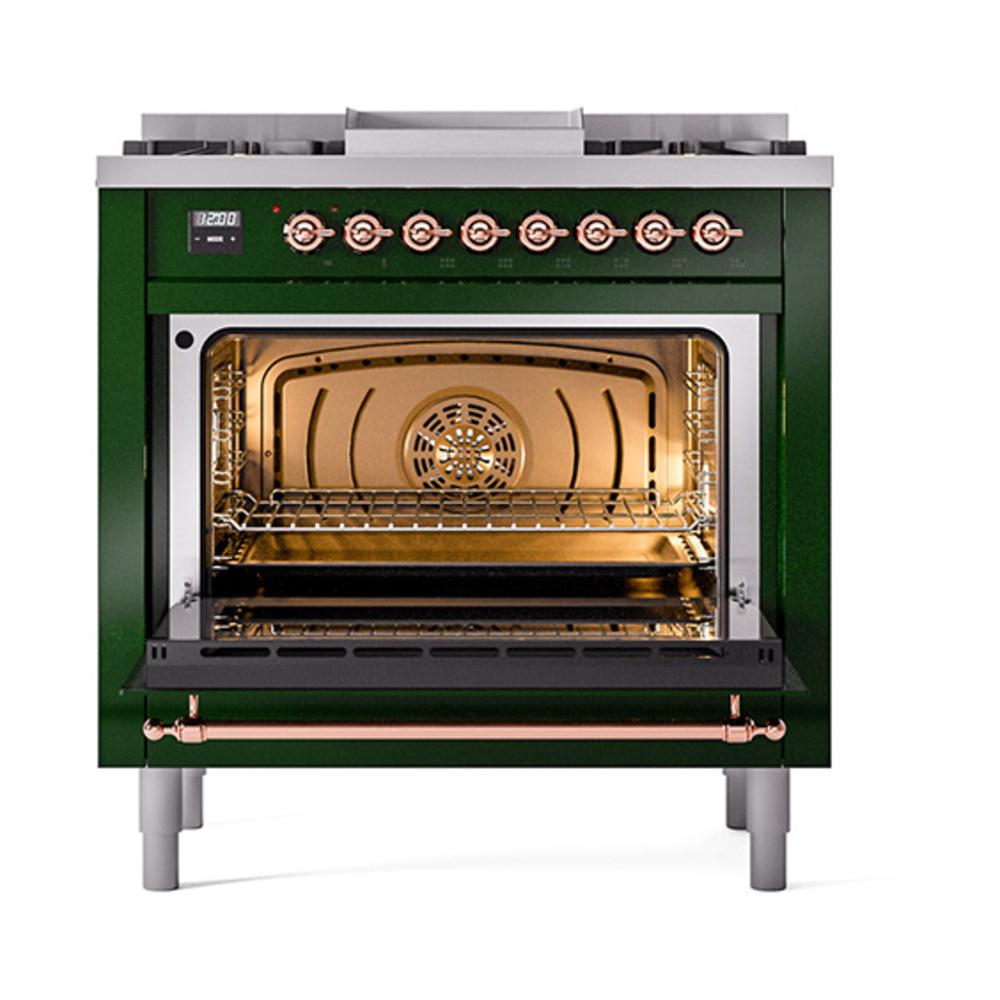 Ilve UN36FNMPEGPLP Ilve Un36Fnmpegplp Nostalgie Ii Noblesse 36" Dual Fuel Range (Liquid Propane, Triple Glass Door, Emerald Green, Copper)