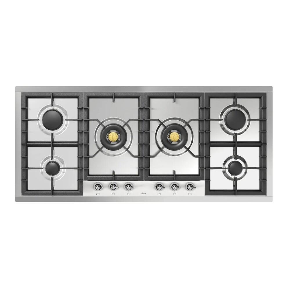 Ilve UHCPT125NSSC Ilve Uhcpt125Nssc Nostalgie Ii 48 Inch Built-In Gas Cooktop With Total Black Brass Burners, In Stainless Steel (6 Sealed Burners, Natural Gas, Chrome)