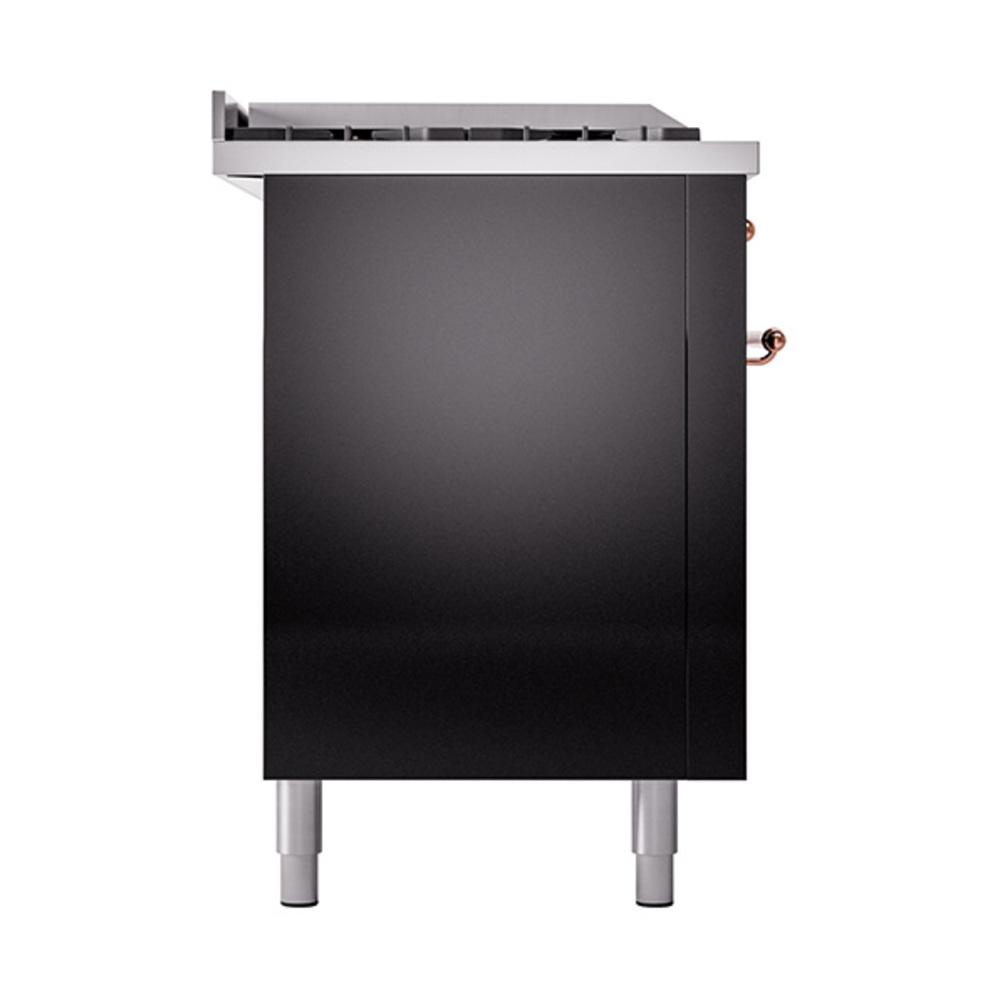 Ilve UN60FSQNMPBKP Ilve Un60Fsqnmpbkp Nostalgie Ii Noblesse 60" Dual Fuel Range (7 Sealed Burners + Griddle + French Top, Natural Gas, Solid Door, Glossy Black, Copper)