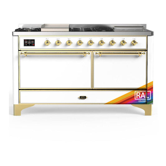 Ilve UM60FSQNR3RAGLP Ilve Um60Fsqnr3Raglp Majestic Iii 60 Inch Dual Fuel Range With 7 Burners, Griddle And French Top, Dual Function Burner With Up To 25,000 Btu (Liquid Propane, Solid Door, Ral, Brass)