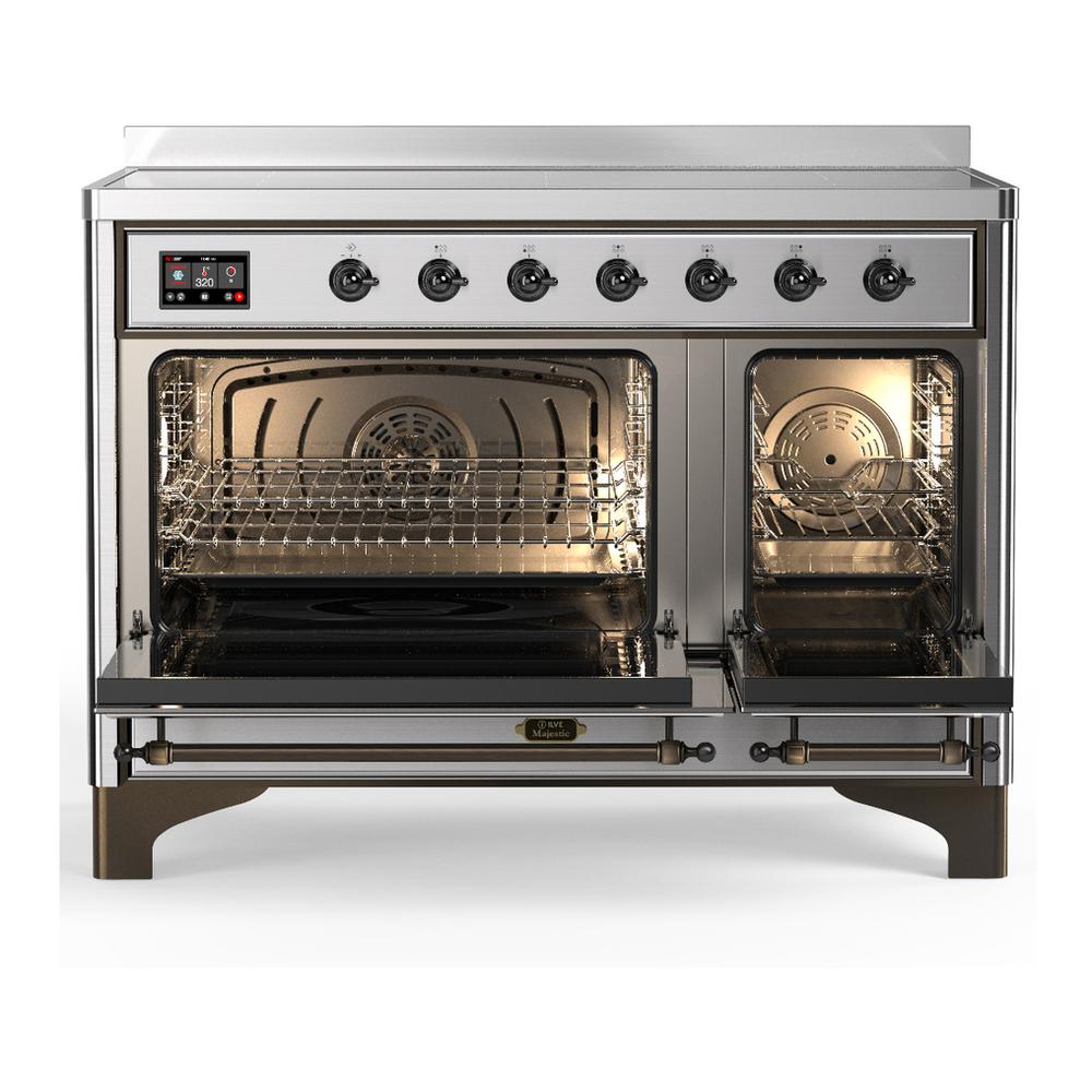 Ilve UMIB48NR3SSB Ilve Umib48Nr3Ssb Majestic Iii 48 Inch Induction Range With 6 Elements, 5.02 Cu. Ft. Total Oven Capacity (Triple Glass Door, Stainless Steel, Burnished)