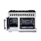 Forno FFSGS638748WHT Forno Capriasca 48 Inch Freestanding French Door Dual Fuel Range In White With Antique Brass Accessories, 8 Burners, True Convection Oven