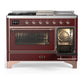 Ilve UM48FSNR3BUP Ilve Um48Fsnr3Bup Majestic Iii 48 Inch Dual Fuel Range With 5 Black Brass Burners, Griddle And French Top, Dual Function Burner Up To 25,000 Btu (Natural Gas, Triple Glass Door, Burgundy, Copper)