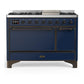Ilve UM48FQNR3MBB Ilve Um48Fqnr3Mbb Majestic Iii 48 Inch Dual Fuel Range With 8 Burners And Griddle, Dual Function Burner Up To 25,000 Btu (Natural Gas, Solid Door, Midnight Blue, Burnished)