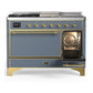 Ilve UM48FSQNR3BGGLP Ilve Um48Fsqnr3Bgglp Majestic Iii 48 Inch Dual Fuel Range With 5 Black Brass Burners, Griddle And French Top, Dual Function Burner Up To 25,000 Btu (Liquid Propane, Solid Door, Blue Grey, Brass)