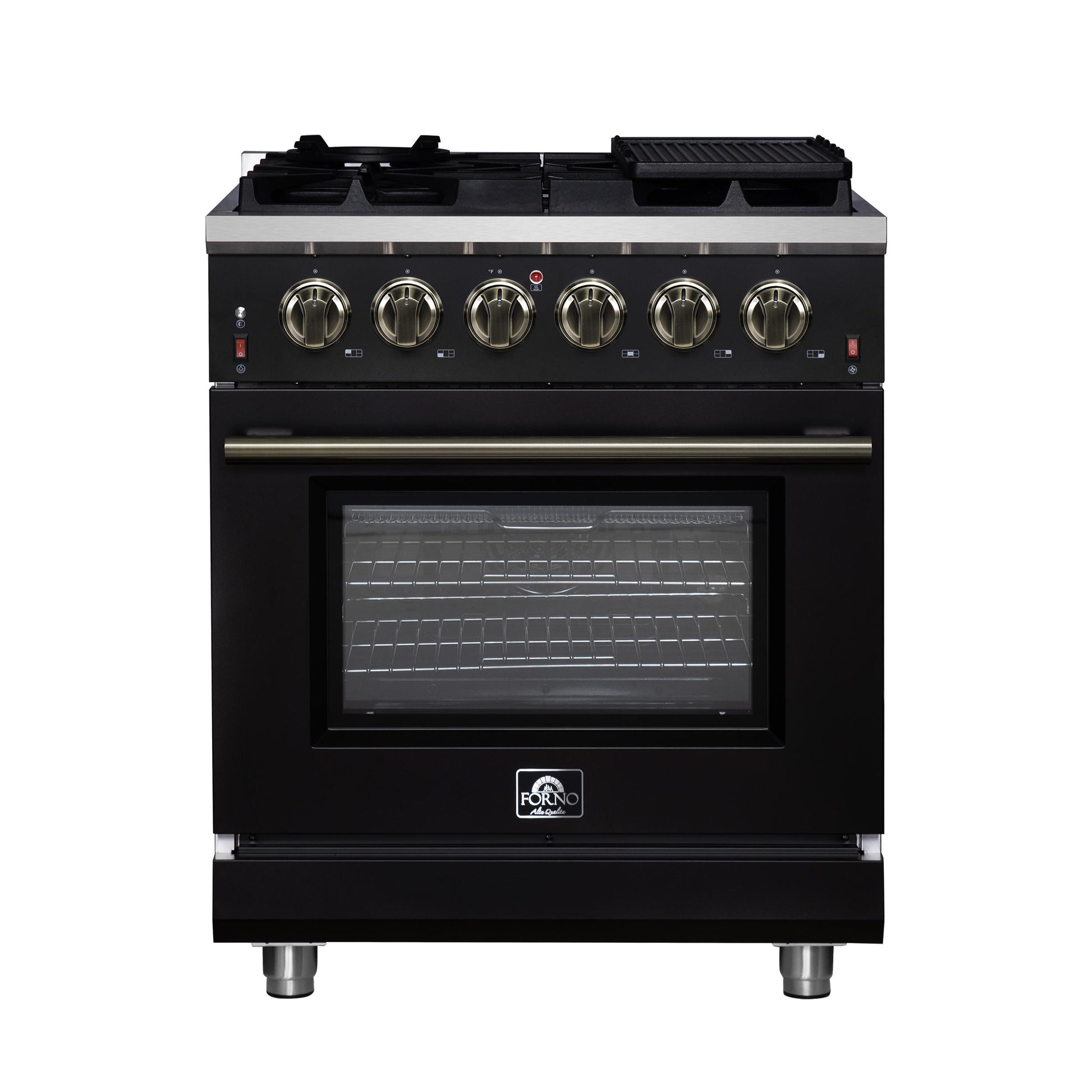 Forno FFSGS623930BLK Forno Massimo 30-Inch Black Freestanding Gas Range, 5 Burners, True Convection Oven