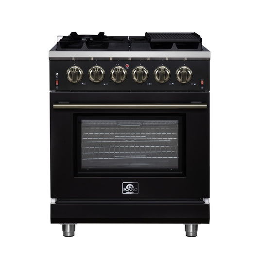 Forno FFSGS623930BLK Forno Massimo 30-Inch Black Freestanding Gas Range, 5 Burners, True Convection Oven