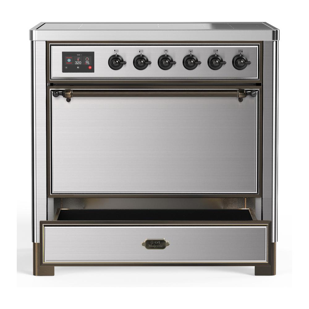 Ilve UMIB36QNR3SSB Ilve Umib36Qnr3Ssb Majestic Iii 36 Inch Induction Range With 6 Elements, 3.5 Cu. Ft. Total Oven Capacity (Solid Door, Stainless Steel, Burnished)