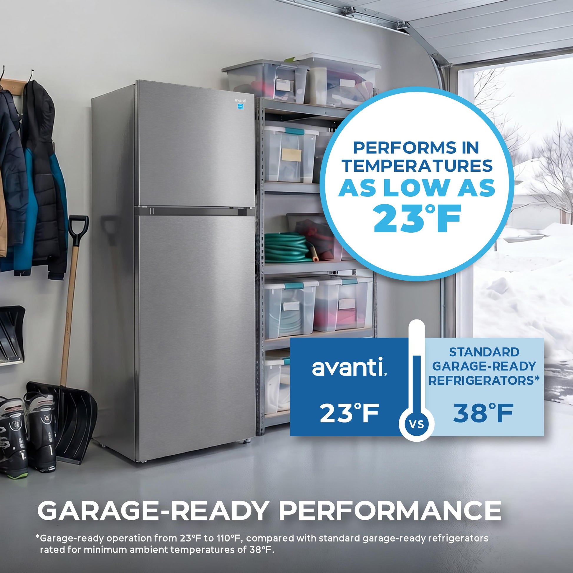 Avanti AVFF146DLJ0SS Avanti Frost-Free Apartment Size Garage-Ready Refrigerator, 14.6 Cu. Ft. Capacity, In Stainless Steel (Avff146Dlj0Ss)