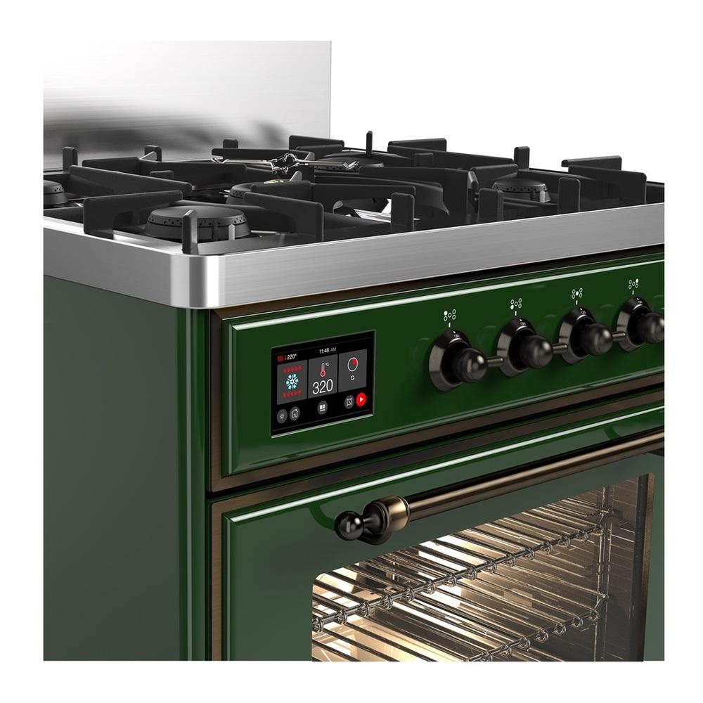 Ilve UM30NR3EGB Ilve Um30Nr3Egb Majestic Iii 30 Inch Dual Fuel Range With 5 Black Brass Burners, Dual Function Burner Up To 25,000 Btu (Natural Gas, Triple Glass Door, Emerald Green, Burnished)