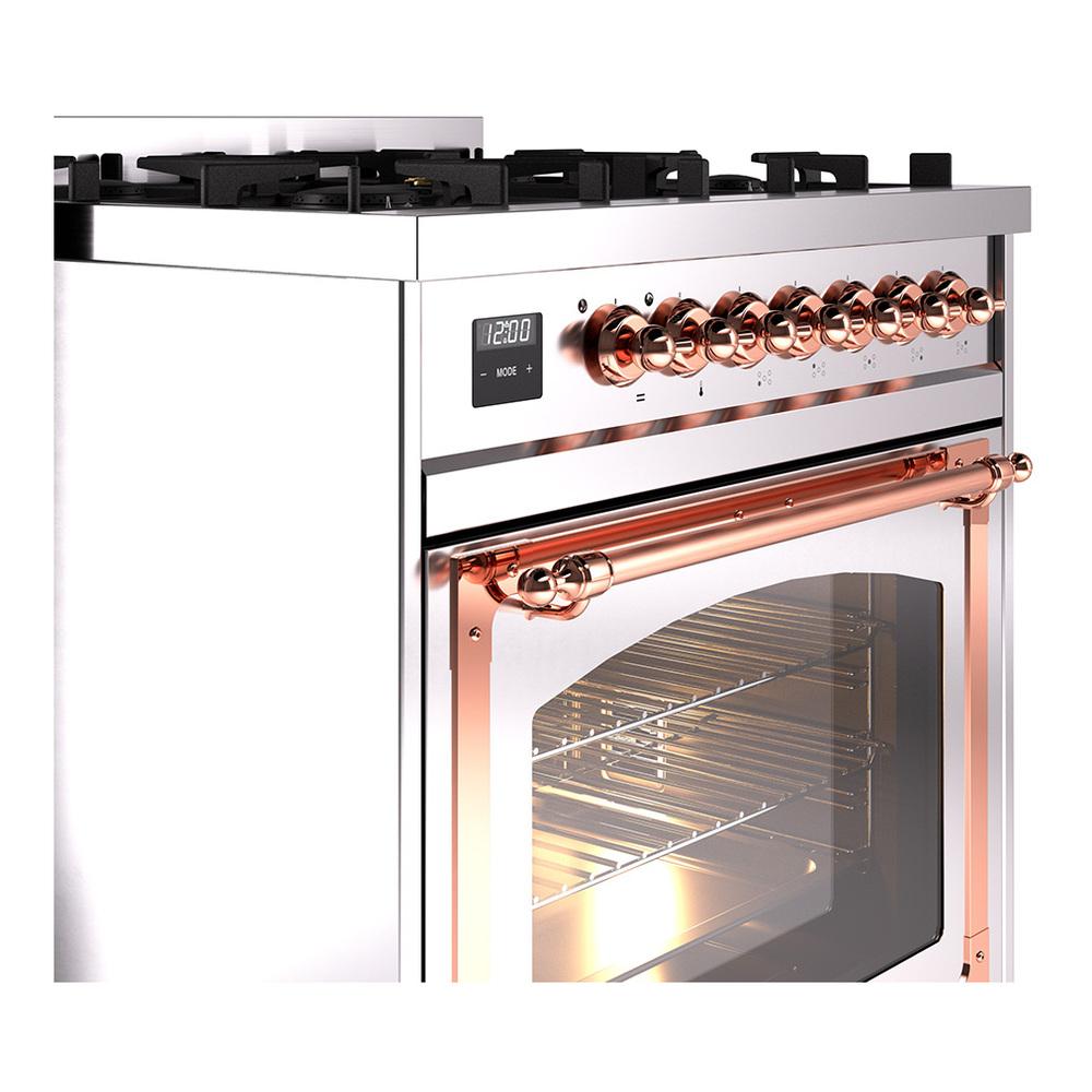 Ilve UN30NMPSSP Ilve Un30Nmpssp Nostalgie Ii Noblesse 30" Dual Fuel Range (Natural Gas, Triple Glass Door, Stainless Steel, Copper)