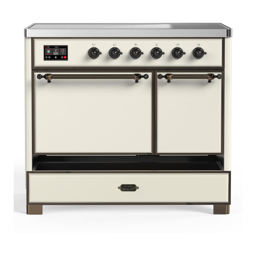 Ilve UMDIB40QNR3AWB Ilve Umdib40Qnr3Awb Majestic Iii 40 Inch Induction Range With 6 Elements, 3.82 Cu. Ft. Total Oven Capacity (Solid Door, Antique White, Burnished)