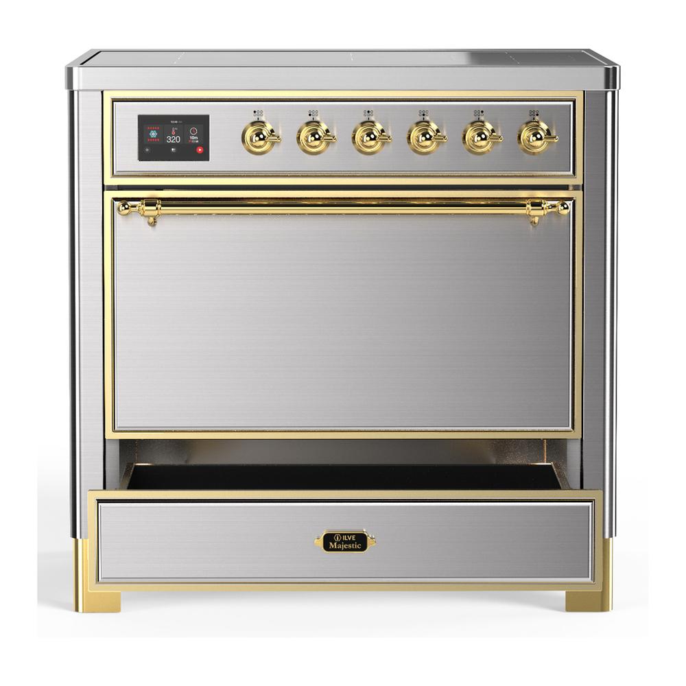 Ilve UMIB36QNR3SSG Ilve Umib36Qnr3Ssg Majestic Iii 36 Inch Induction Range With 6 Elements, 3.5 Cu. Ft. Total Oven Capacity (Solid Door, Stainless Steel, Brass)