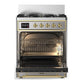 Ilve UM30NR3SSG Ilve Um30Nr3Ssg Majestic Iii 30 Inch Dual Fuel Range With 5 Black Brass Burners, Dual Function Burner Up To 25,000 Btu (Natural Gas, Triple Glass Door, Stainless Steel, Brass)
