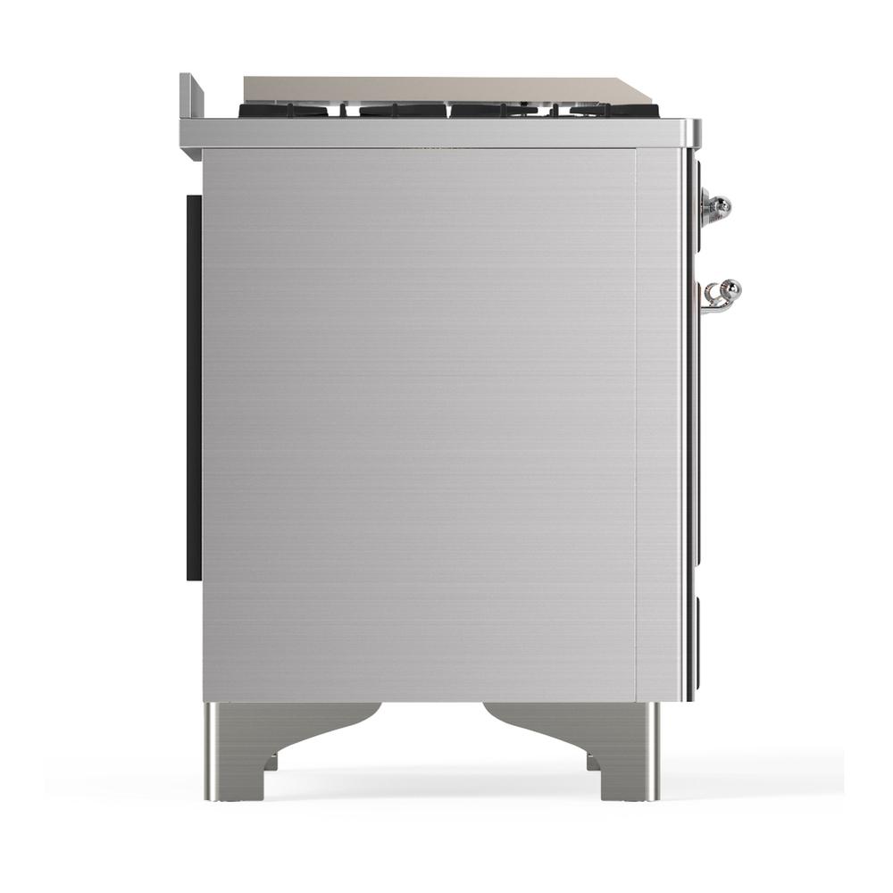 Ilve UM48FSNR3SSC Ilve Um48Fsnr3Ssc Majestic Iii 48 Inch Dual Fuel Range With 5 Black Brass Burners, Griddle And French Top, Dual Function Burner Up To 25,000 Btu (Natural Gas, Triple Glass Door, Stainless Steel, Chrome)