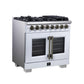 Forno FFSGS638736WHT Forno Capriasca 36 Inch Freestanding French Door Dual Fuel Range In White With Antique Brass Accessories, 6 Burners, True Convection Oven