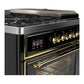 Ilve UM48FSNR3BKGLP Ilve Um48Fsnr3Bkglp Majestic Iii 48 Inch Dual Fuel Range With 5 Black Brass Burners, Griddle And French Top, Dual Function Burner Up To 25,000 Btu (Liquid Propane, Triple Glass Door, Glossy Black, Brass)