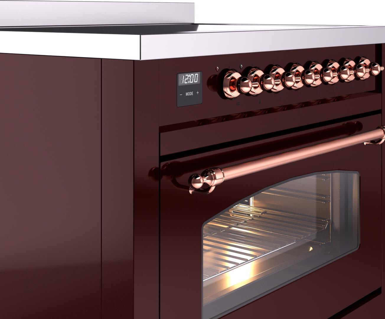 Ilve UPI366NMPBUP Nostalgie Ii 36 Inch Electric Freestanding Range In Burgundy With Copper Trim