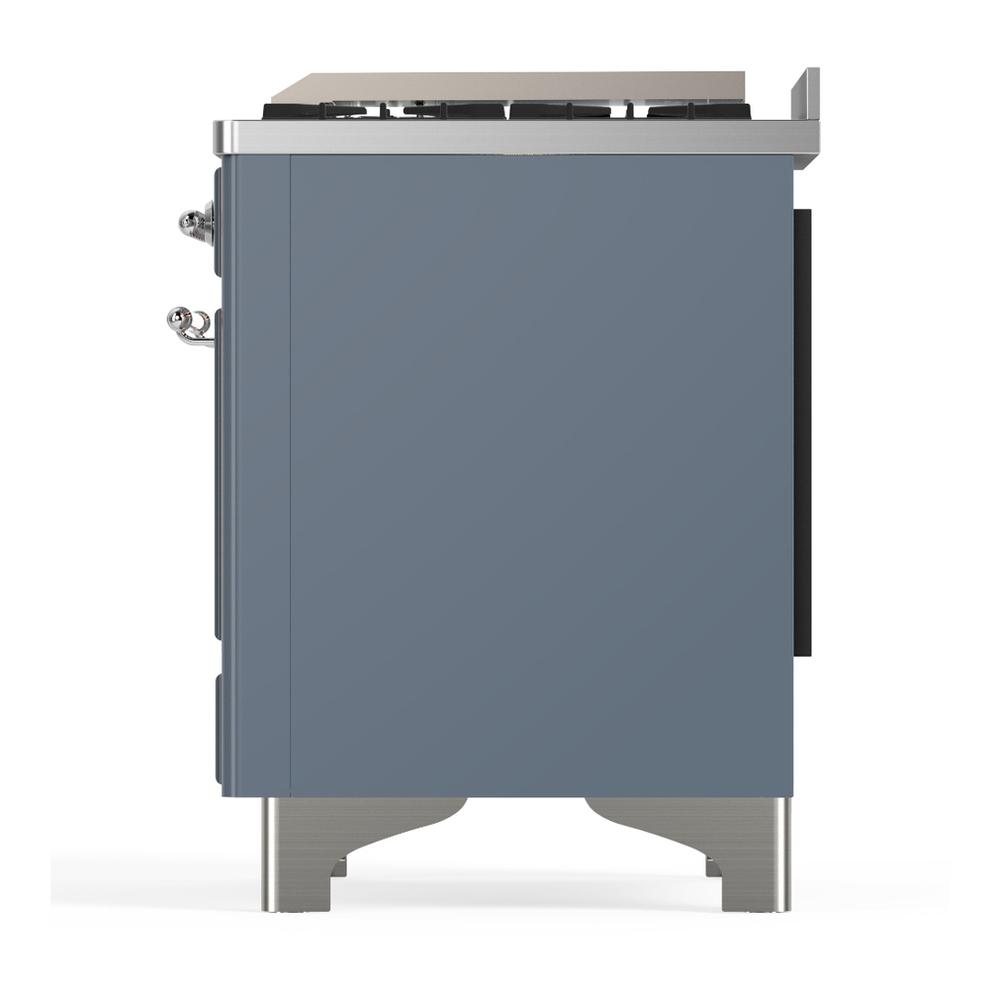 Ilve UM60FQNR3BGCLP Ilve Um60Fqnr3Bgclp Majestic Iii 60 Inch Dual Fuel Range With 9 Burners And Griddle, Dual Function Burner Up To 25,000 Btu (Liquid Propane, Solid Door, Blue Grey, Chrome)