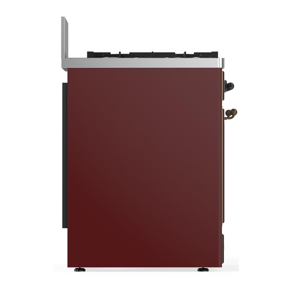 Ilve UM30QNR3BUB Ilve Um30Qnr3Bub Majestic Iii 30 Inch Dual Fuel Range With 5 Black Brass Burners, Dual Function Burner Up To 25,000 Btu (Natural Gas, Solid Door, Burgundy, Burnished)
