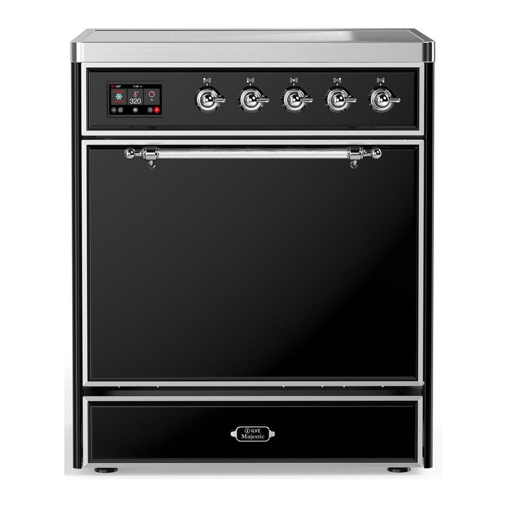 Ilve UMIB30QNR3BKC Ilve Umib30Qnr3Bkc Majestic Iii 30 Inch Induction Range With 4 Elements, 4 Cu. Ft. Oven Capacity (Solid Door, Glossy Black, Chrome)