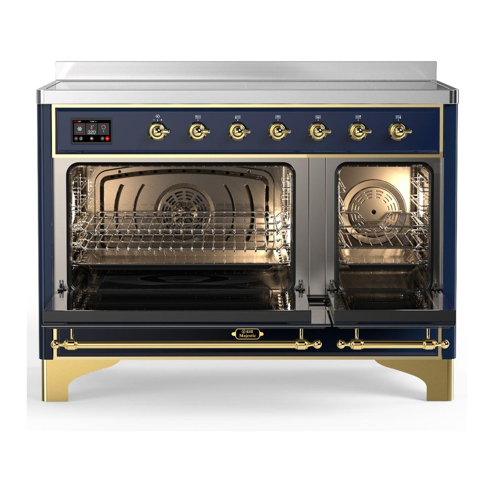 Ilve UMIB48QNR3MBG Ilve Umib48Qnr3Mbg Majestic Iii 48 Inch Induction Range With 6 Elements, 5.02 Cu. Ft. Total Oven Capacity (Solid Door, Midnight Blue, Brass)