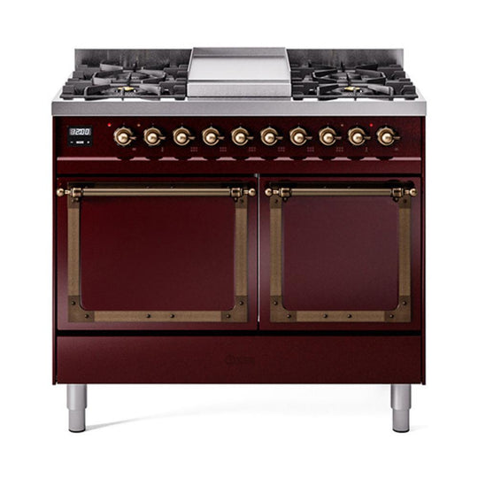 Ilve UND40FQNMPBUB Ilve Und40Fqnmpbub Nostalgie Ii Noblesse 40" Dual Fuel Range (Natural Gas, Solid Door, Burgundy, Burnished)