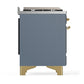 Ilve UM60FSQNR3BGGLP Ilve Um60Fsqnr3Bgglp Majestic Iii 60 Inch Dual Fuel Range With 7 Burners, Griddle And French Top, Dual Function Burner With Up To 25,000 Btu (Liquid Propane, Solid Door, Blue Grey, Brass)