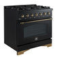 Forno FFSGS611336BLK Forno Antico 36-Inch Dual Fuel Range, Black And Antique Brass, 6 Burners, 4.5 Cu.Ft. Convection Oven