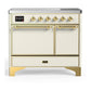 Ilve UMDIB40QNR3AWG Ilve Umdib40Qnr3Awg Majestic Iii 40 Inch Induction Range With 6 Elements, 3.82 Cu. Ft. Total Oven Capacity (Solid Door, Antique White, Brass)