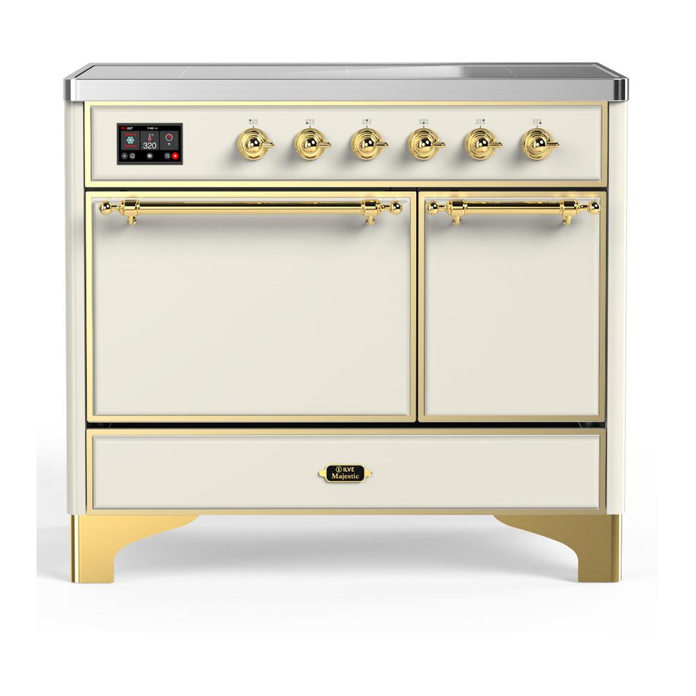 Ilve UMDIB40QNR3AWG Ilve Umdib40Qnr3Awg Majestic Iii 40 Inch Induction Range With 6 Elements, 3.82 Cu. Ft. Total Oven Capacity (Solid Door, Antique White, Brass)