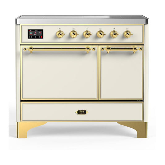 Ilve UMDIB40QNR3AWG Ilve Umdib40Qnr3Awg Majestic Iii 40 Inch Induction Range With 6 Elements, 3.82 Cu. Ft. Total Oven Capacity (Solid Door, Antique White, Brass)
