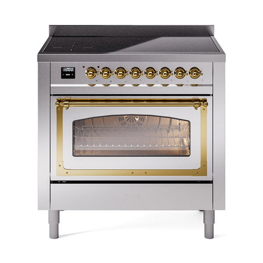 Ilve UNI366NMPSSG Ilve Uni366Nmpssg Nostalgie Ii Noblesse 36" Induction Range (Triple Glass Door, Stainless Steel, Brass)