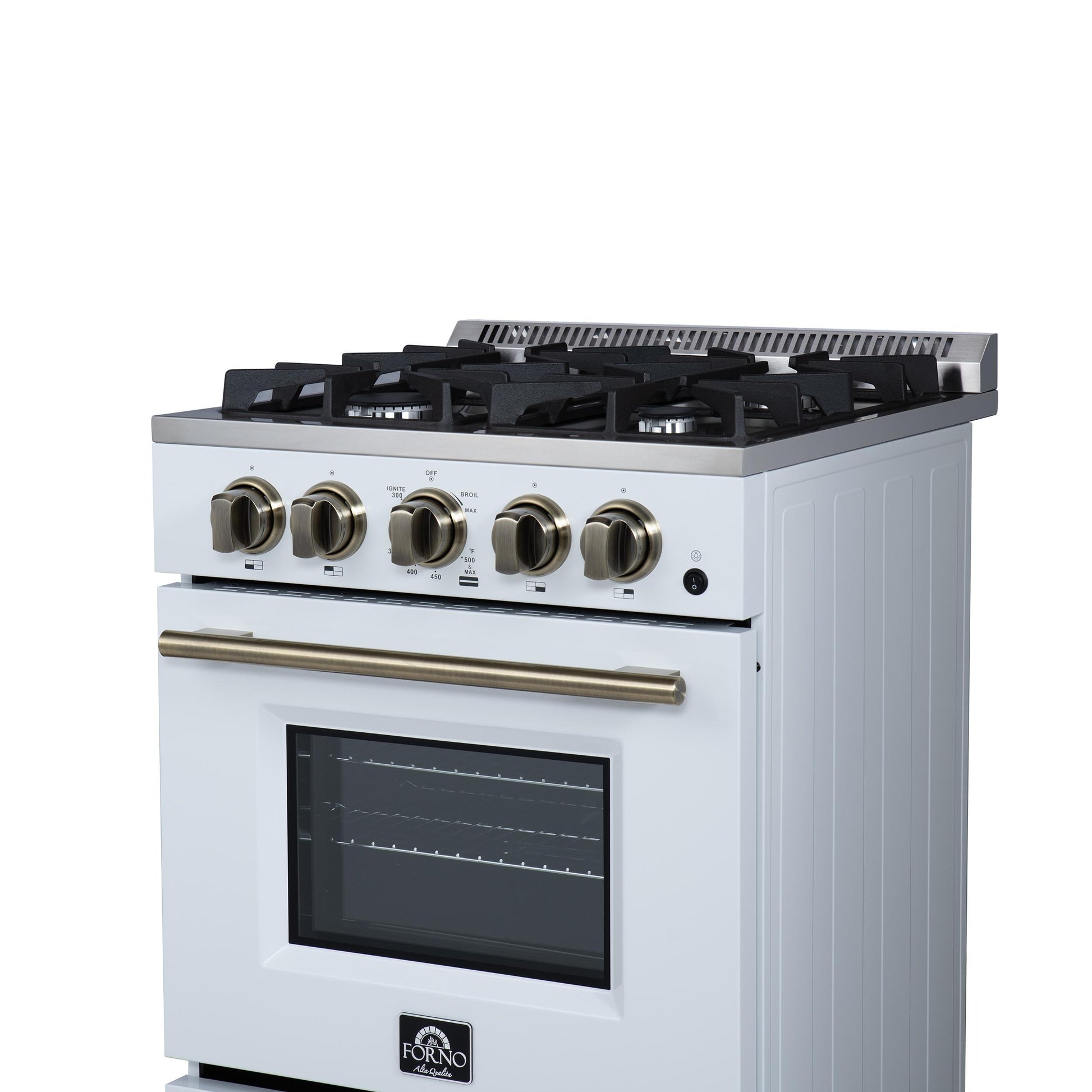 Forno FFSGS627224WHT Forno Breno 24 Inch Freestanding Gas Range In White With Antique Brass, Compact Design