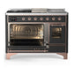 Ilve UM48FSNR3MGP Ilve Um48Fsnr3Mgp Majestic Iii 48 Inch Dual Fuel Range With 5 Black Brass Burners, Griddle And French Top, Dual Function Burner Up To 25,000 Btu (Natural Gas, Triple Glass Door, Graphite Matte, Copper)