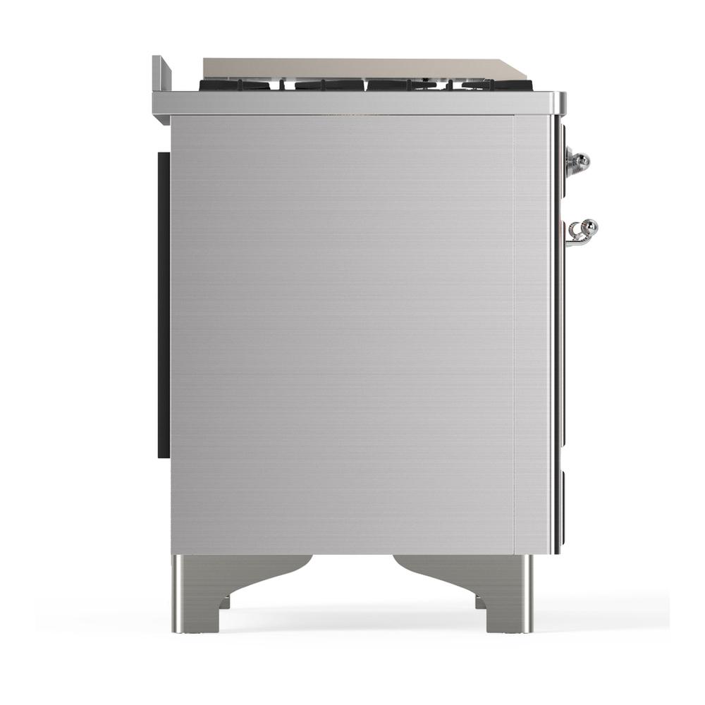 Ilve UM48FSQNR3SSCLP Ilve Um48Fsqnr3Ssclp Majestic Iii 48 Inch Dual Fuel Range With 5 Black Brass Burners, Griddle And French Top, Dual Function Burner Up To 25,000 Btu (Liquid Propane, Solid Door, Stainless Steel, Chrome)